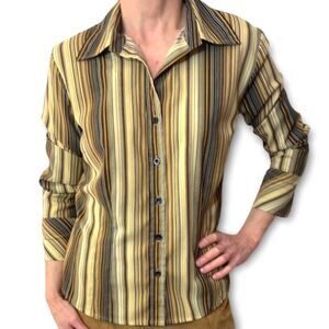 Vintage Top Stripe Blouse Button Down Shirt Work Wear Office Size Medium